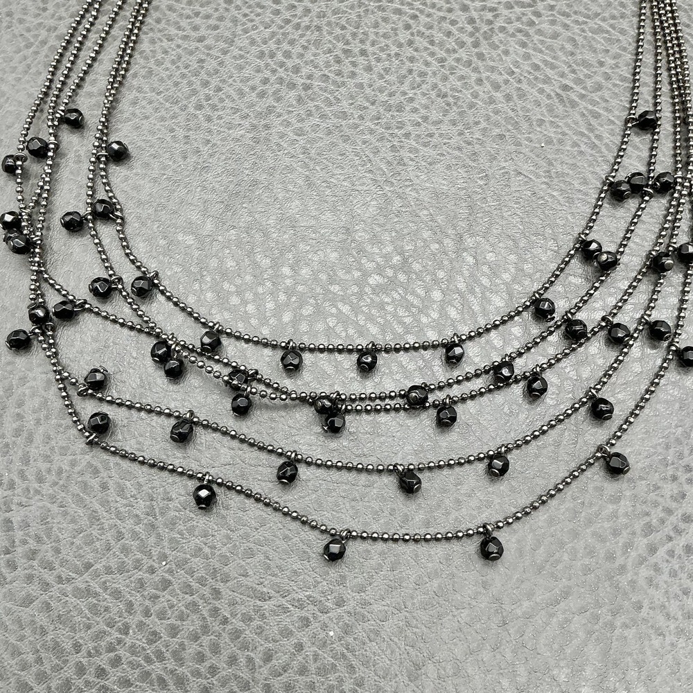 Premier Designs Necklace Multistrand Layered Black Bead Gunmetal Bib Adjustable - Picture 4 of 8